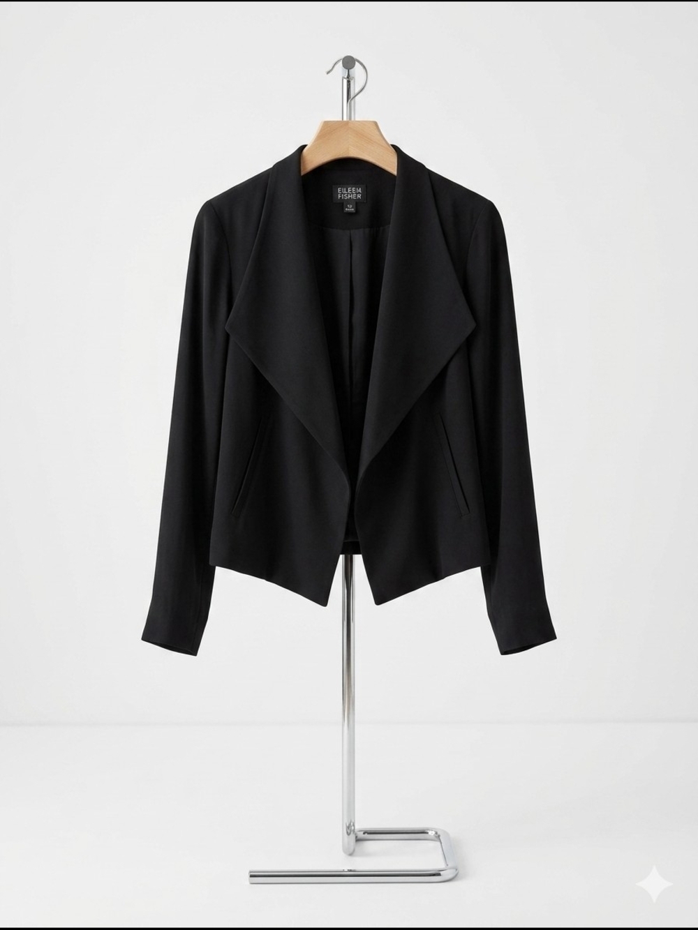 Eileen Fisher Black Silk Open-Front Draped Cropped Blazer Jacket PP